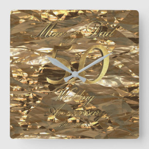 50th Wedding Anniversary Golden Wedding Parents Square Wall Clock