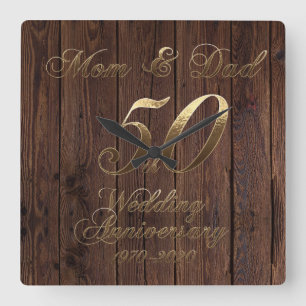 50th Wedding Anniversary Golden Wedding Parents Square Wall Clock