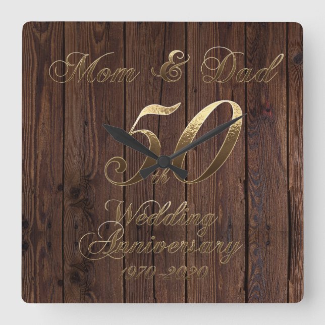 50th Wedding Anniversary Golden Wedding Parents Square Wall Clock (Front)