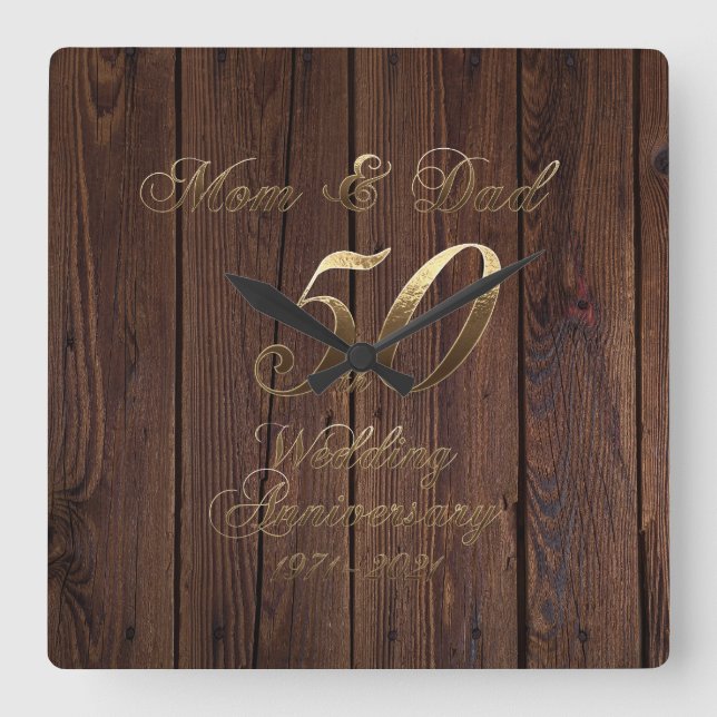 50th Wedding Anniversary Golden Wedding Parents Square Wall Clock (Front)