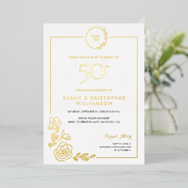50th Wedding Anniversary Golden Wreath Monogram  (Standing Front)