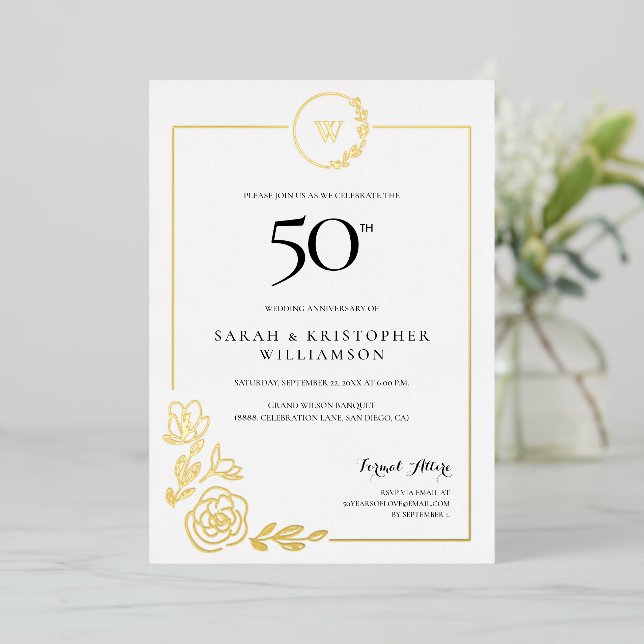 50th Wedding Anniversary Golden Wreath Monogram  (Standing Front)