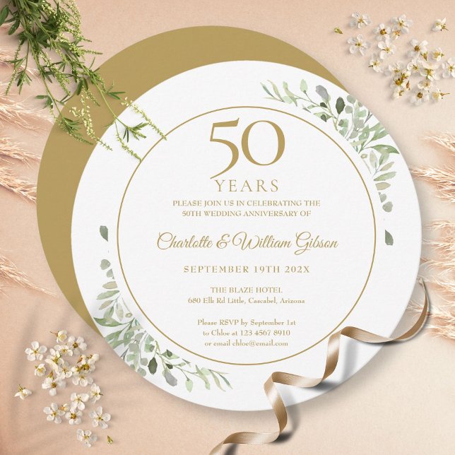50th Wedding Anniversary Greenery Circular Invitation (50th Wedding Anniversary Greenery Circular Invitation)
