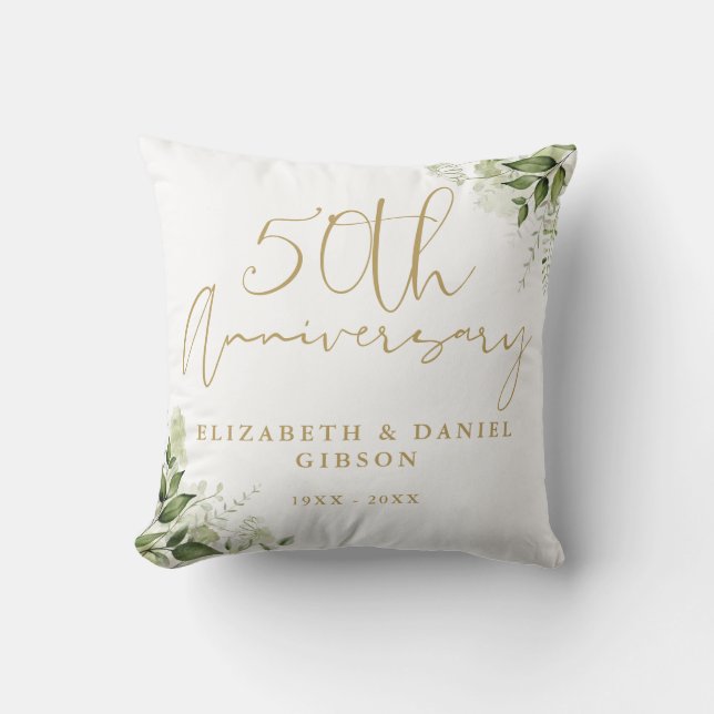 50th Wedding Anniversary Greenery Floral Cushion (Front)