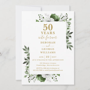 50th Wedding Anniversary Greenery Floral Monogram Invitation