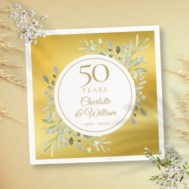50th Wedding Anniversary Greenery Gold Foil Napkin (50th Wedding Anniversary Greenery Gold Foil Napkins)