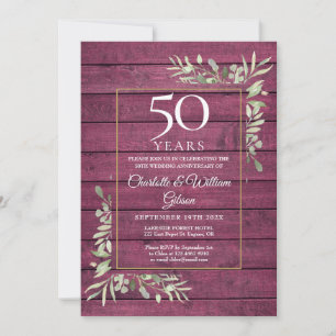 50th Wedding Anniversary Greenery Rustic Red Wood Invitation