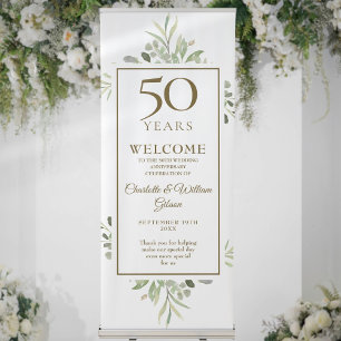 50th Wedding Anniversary Greenery Welcome Retractable Banner