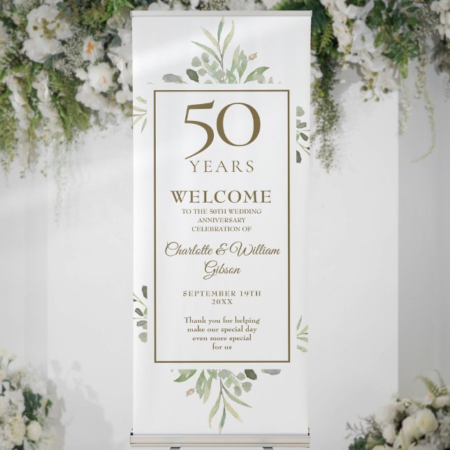 50th Wedding Anniversary Greenery Welcome Retractable Banner (50th Wedding Anniversary Greenery Welcome Retractable Banner)