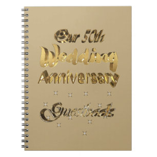 50th Wedding Anniversary Guest Book Gold Text