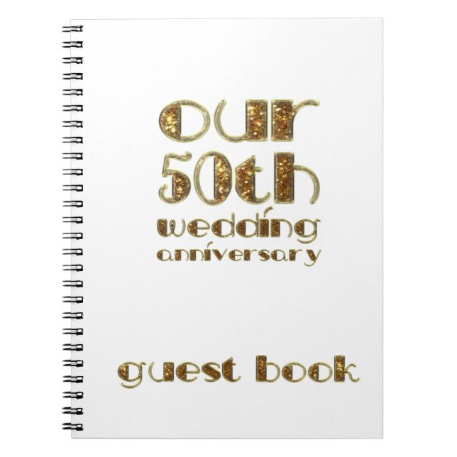 50th Wedding Anniversary Guest Book Gold White (Front)