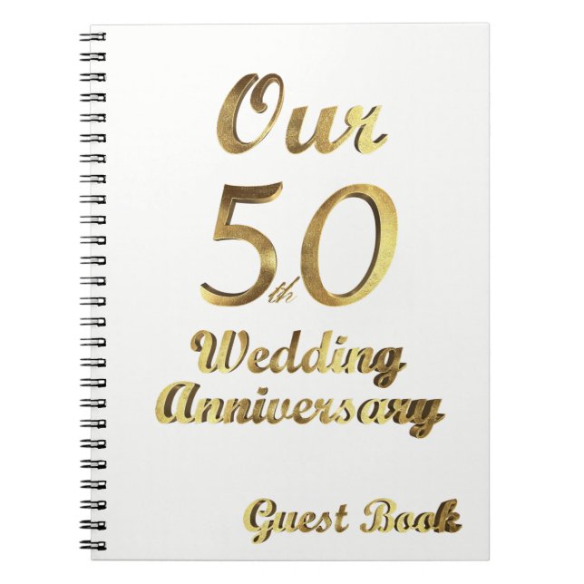 50th Wedding Anniversary Guest Book Gold White (Front)