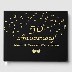 50th Wedding Anniversary Guestbook - Golden Hearts