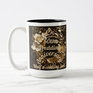 50th Wedding Anniversary Half a Century, Love Gold Two-Tone Coffee Mug
