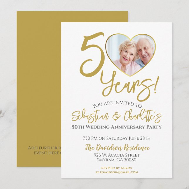 50th Wedding Anniversary Heart Photograph Invitation (Front/Back)