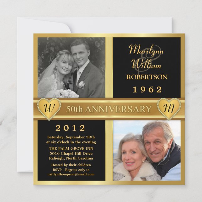 50th Wedding Anniversary Hearts Photo Invitations (Front)