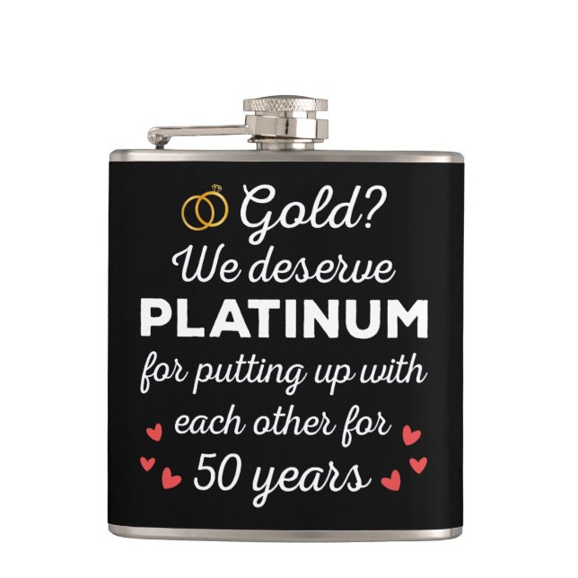 50th Wedding Anniversary I - Gold Funny Couple Hip Flask (Front)