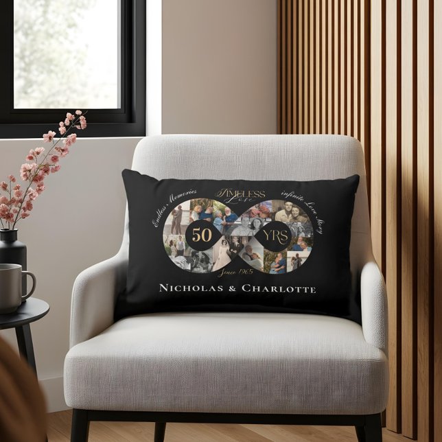 50th Wedding Anniversary Infinity Photo Collage Lumbar Cushion (50th Wedding Anniversary Infinity Photo Collage Lumbar Pillow)