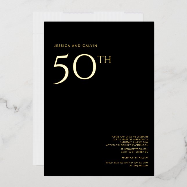 50th Wedding Anniversary Invitation Black & Gold (Envelope)