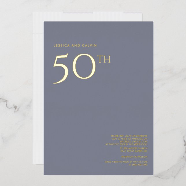 50th Wedding Anniversary Invitation Dusty Blue (Envelope)