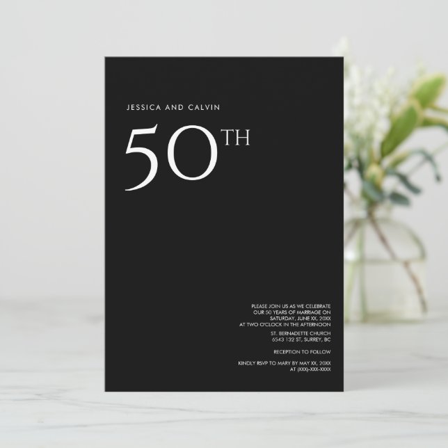50th Wedding Anniversary Invitation Minimal Black (Standing Front)