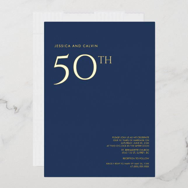 50th Wedding Anniversary Invitation Navy Blue (Envelope)