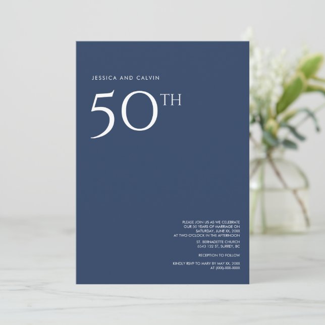 50th Wedding Anniversary Invitation Navy Blue (Standing Front)