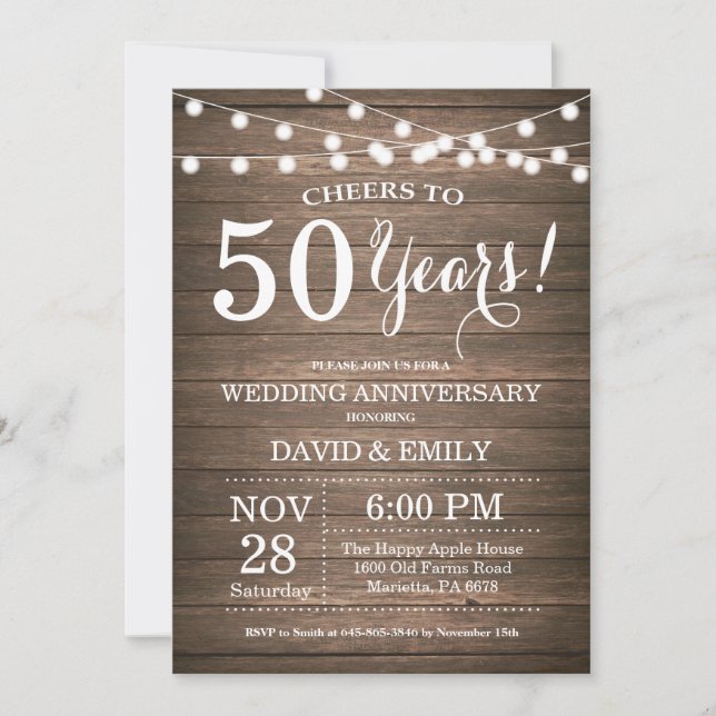 50th Wedding Anniversary Invitation Rustic Wood (Front)