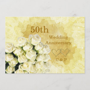 50th Wedding Anniversary Invitation with white ros