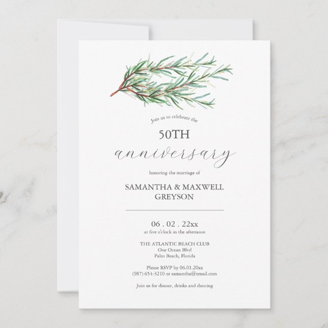 50th Wedding Anniversary Invitations Botanical (Front)