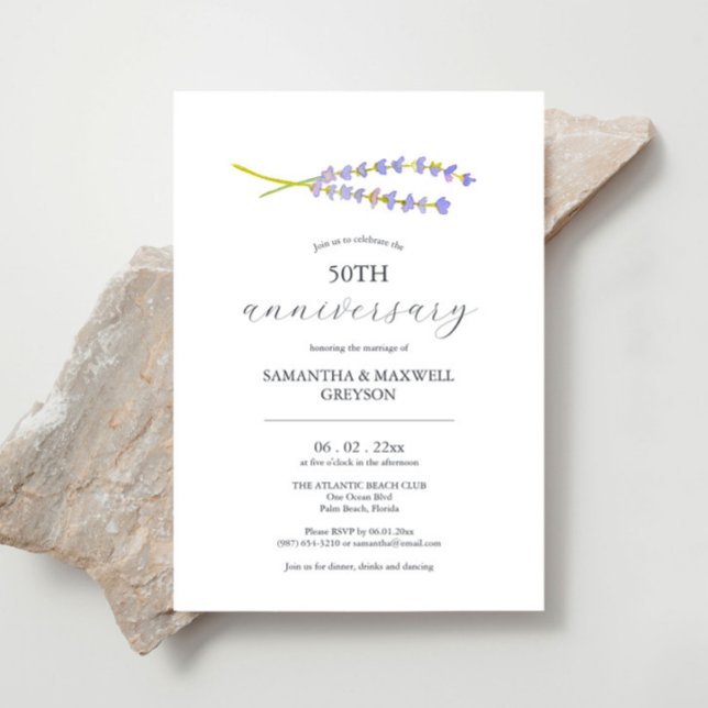 50th Wedding Anniversary Invitations Lavender (50th wedding anniversary invitations minimalistic lavender watercolor art by Victoria Grigaliunas)