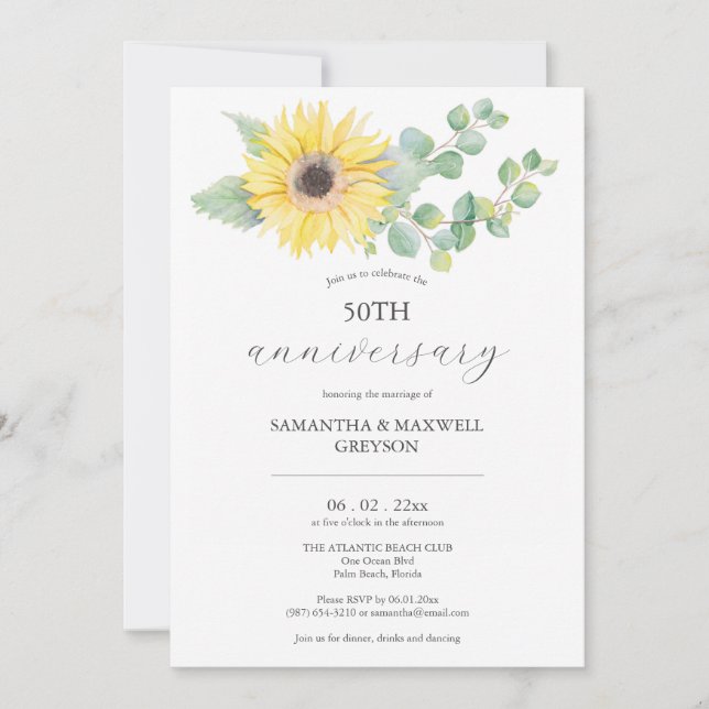 50th Wedding Anniversary Invitations Sunflower (Front)