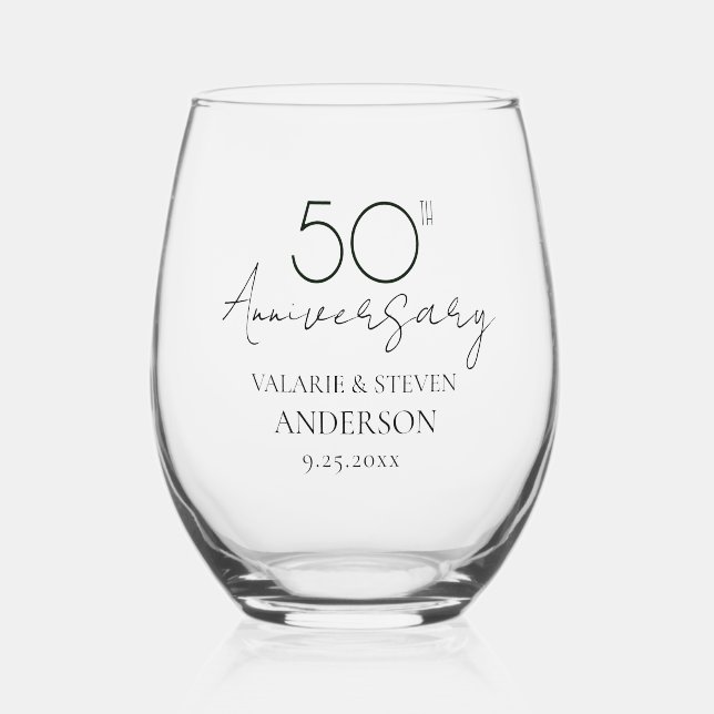 50th Wedding Anniversary Keepsake Stemless Wine Glass (Front)