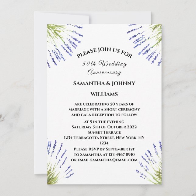 50th Wedding Anniversary Lavender Floral Rustic Invitation (Front)