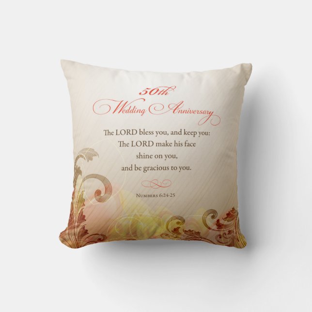50th Wedding Anniversary, Lord Bless & Keep Cushion (Front)