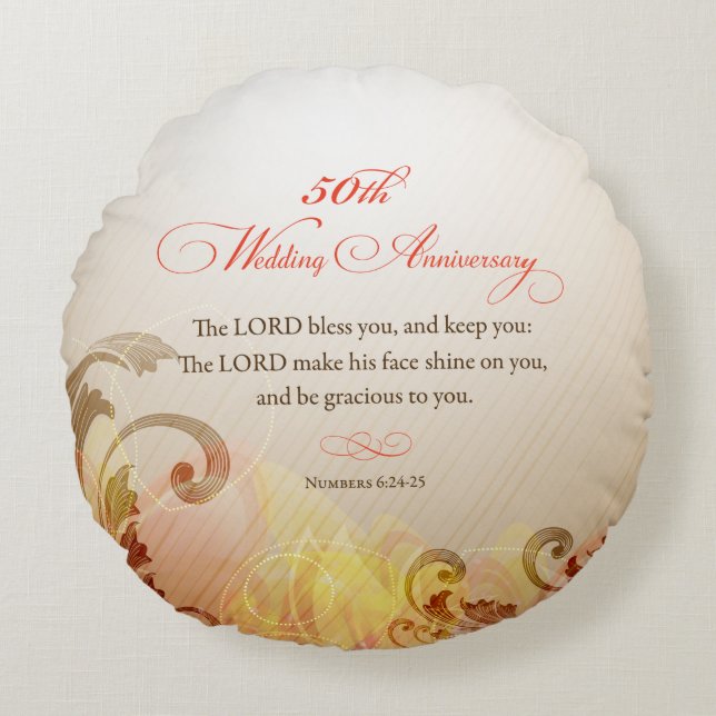 50th Wedding Anniversary, Lord Bless & Keep Round Cushion (Front)