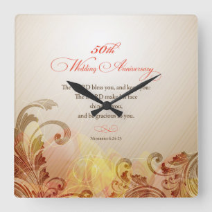 50th Wedding Anniversary, Lord Bless & Keep Square Wall Clock