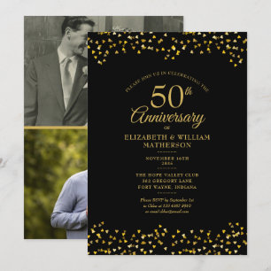 50th Wedding Anniversary Love Hearts 2 Photo Invitation