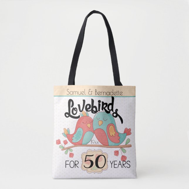 50th Wedding Anniversary Lovebirds Custom Tote Bag (Front)