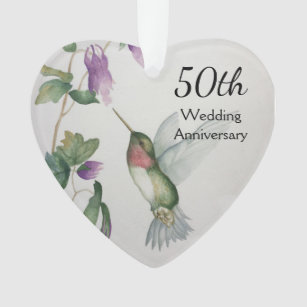 50th Wedding Anniversary Lovely Bird Flowers Heart Ornament