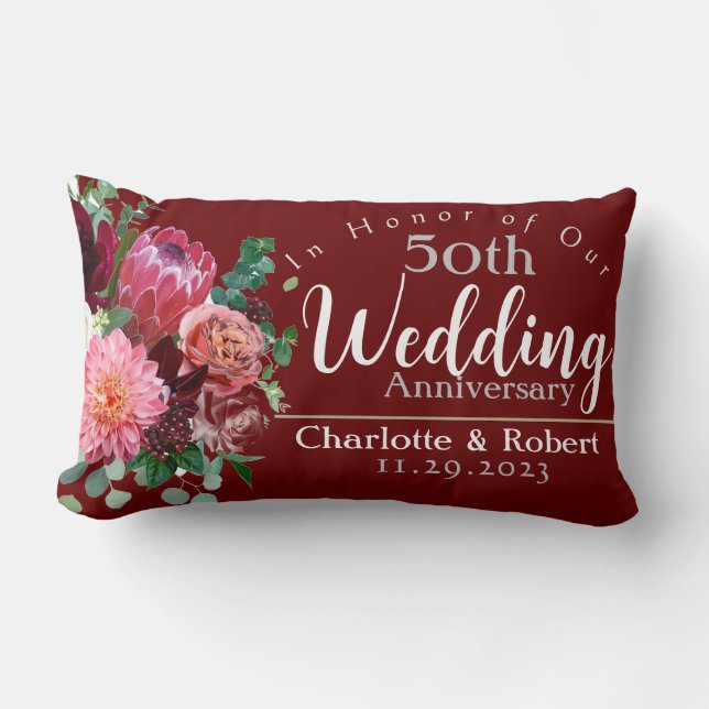 50th  Wedding Anniversary  Lumbar Cushion (Front)