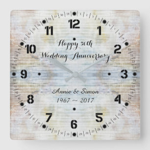 50th Wedding Anniversary Marble Pattern Square Wall Clock