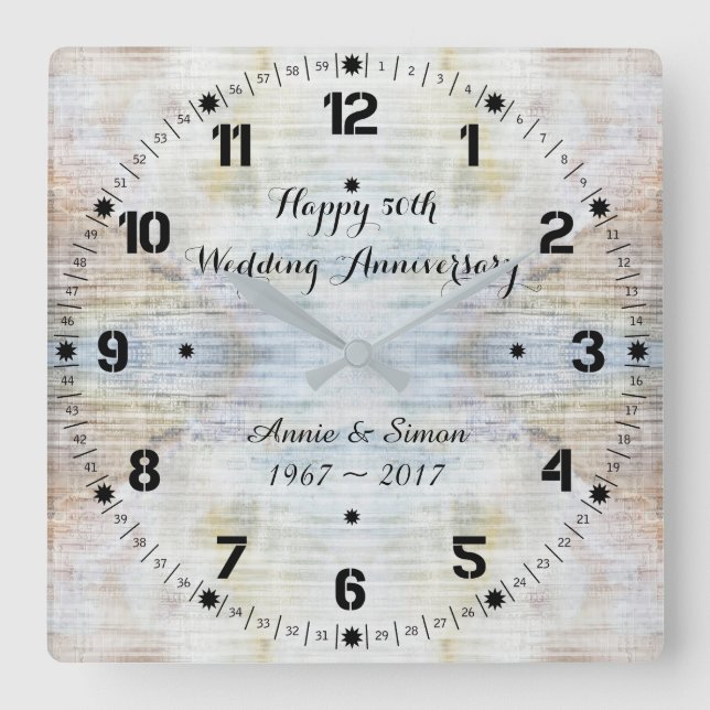 50th Wedding Anniversary Marble Pattern Square Wall Clock (Front)