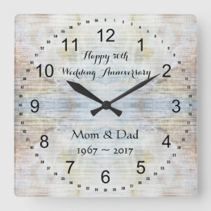 50th Wedding Anniversary Marble Pattern Square Wall Clock