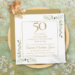 50th Wedding Anniversary Memories Greenery Square Invitation<br><div class="desc">Featuring delicate watercolor country garden greenery,  this chic anniversary invitation can be personalised with your special 50 years anniversary memories and celebration information,  with a golden background on the reverse. Designed by Thisisnotme©</div>