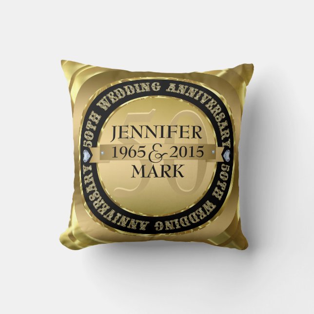50Th Wedding Anniversary Metallic Gold & Black 2 Cushion (Front)