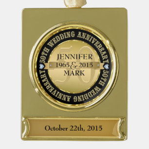 50Th Wedding Anniversary Metallic Gold & Black 2 Gold Plated Banner Ornament