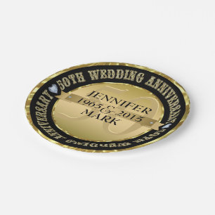 50Th Wedding Anniversary Metallic Gold & Black 2 Paper Plate