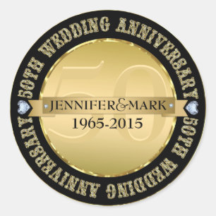 50Th Wedding Anniversary Metallic Gold & Black Classic Round Sticker
