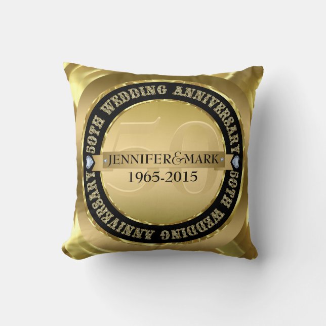 50Th Wedding Anniversary Metallic Gold & Black Cushion (Front)